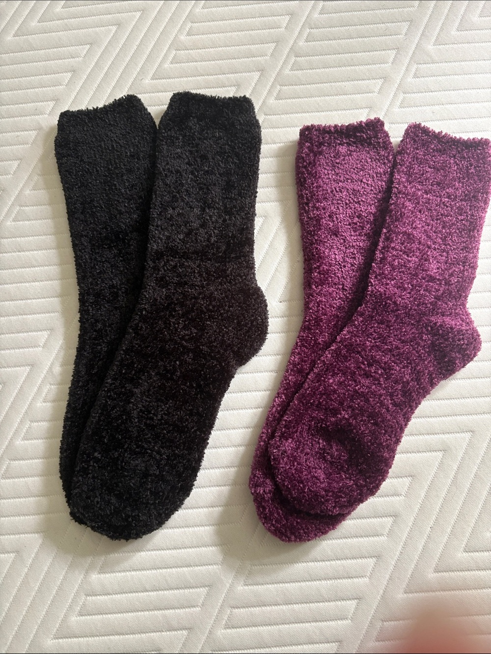 Cozy Plush Men's Crew Socks - Black and Deep Purple
